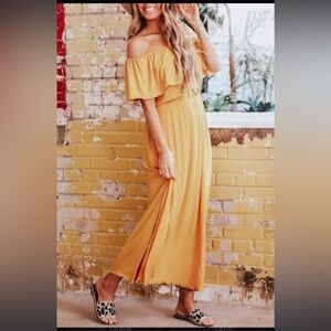 Anama Hollie Woodward X Evereve Yellow Off The Shoulder Maxi Dress